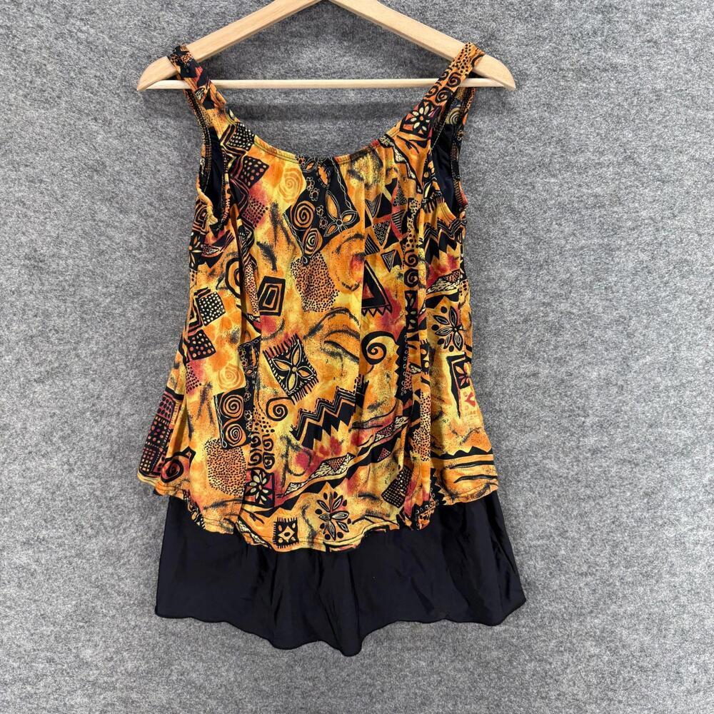 Ceeb Tankini Top Women 14 Orange Geometric Sleeveless Wide Strap Nylon Swim